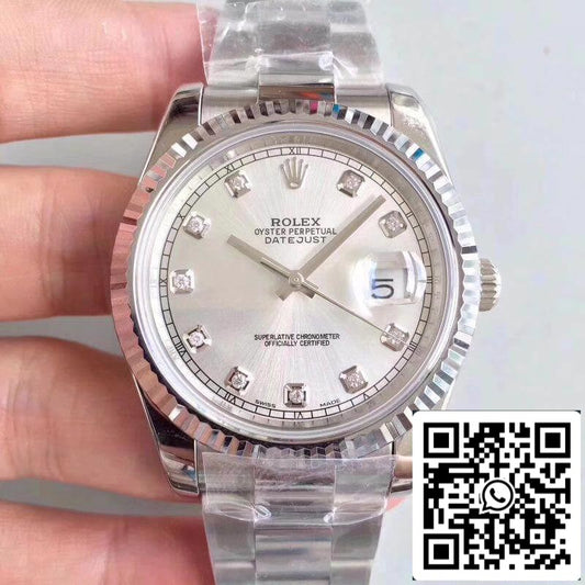 Rolex Datejust II 116334-0009 EW Factory 1:1 Best Edition Swiss ETA2836 Silbernes Zifferblatt mit Diamantmarkierung