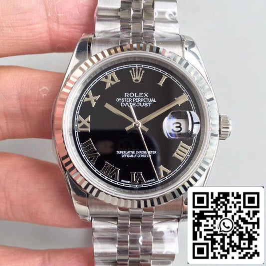 Rolex Datejust 116334 EW Factory 1:1 Best Edition Swiss ETA2836 Schwarzes Zifferblatt mit römischer Markierung