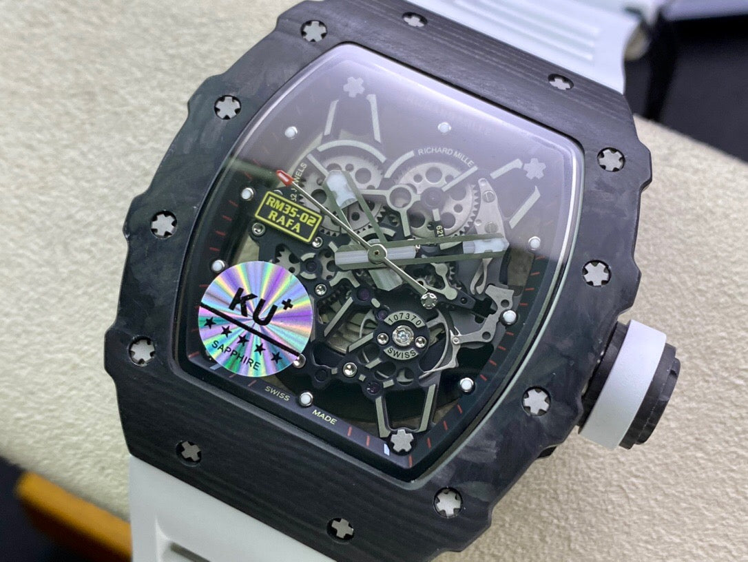 Richard Mille RM035-02 1:1 Best Edition KU Factory Carbon Fiber White Strap