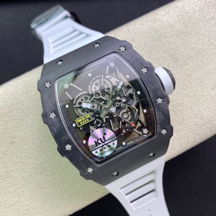 Richard Mille RM035-02 1:1 Best Edition KU Factory Carbon Fiber White Strap