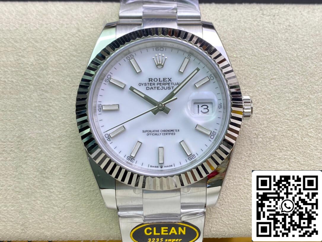 Rolex Datejust M126334-0009 41 mm Oyster-Armband, sauberes Fabrikweißes Zifferblatt