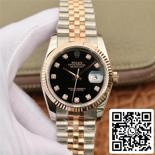 Rolex Datejust 116231 1:1 Best Edition GM Factory schwarzes Diamantzifferblatt