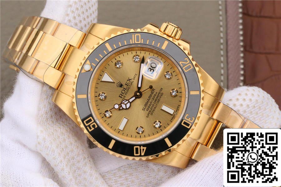 Rolex Submariner 116618 1:1 Meilleure édition Noob Factory V7 Cadran doré serti de diamants