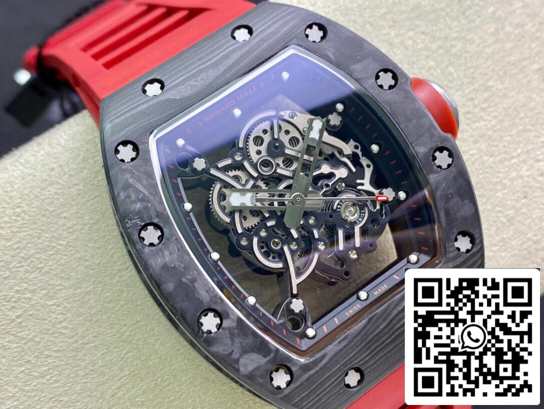 Richard Mille RM055 1:1 Best Edition KV Factory V2 Carbon Fiber Red Strap