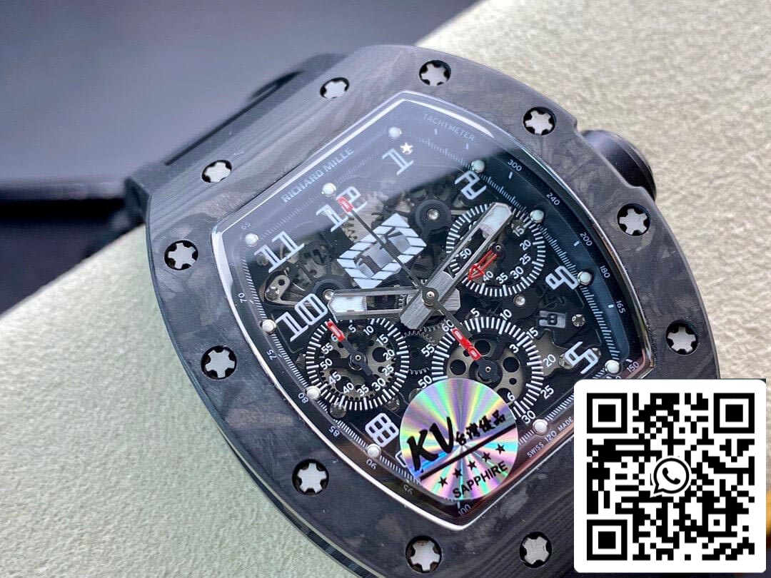 Richard Mille RM011 1:1 Best Edition KV Factory Carbon Fiber Black Rubber Strap