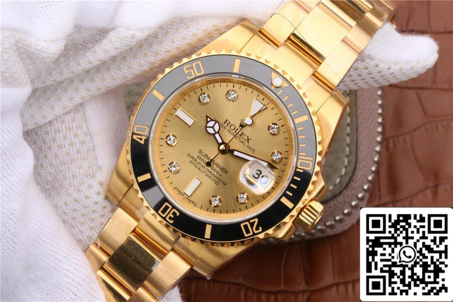 Rolex Submariner 116618 1:1 Meilleure édition Noob Factory V7 Cadran doré serti de diamants