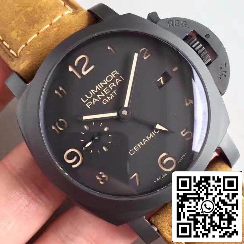 Panerai Luminor PAM441 VS Factory Boîtier en céramique 1:1 Meilleure édition suisse ETA P9001 Bracelet en cuir marron