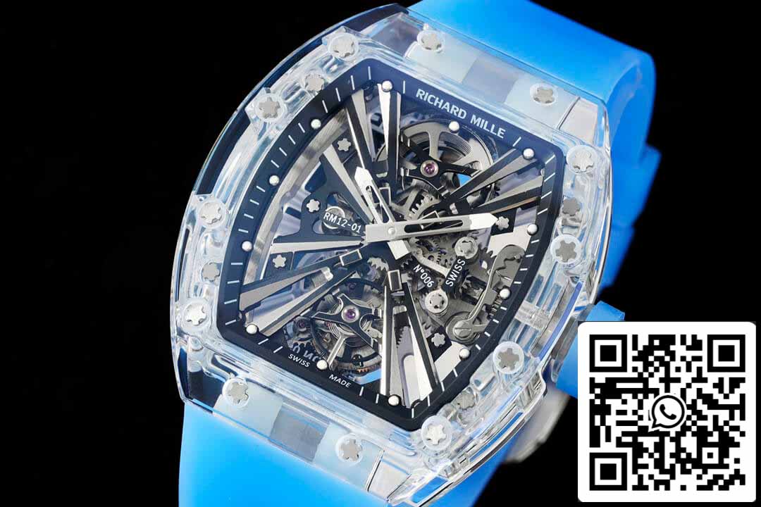 Richard Mille RM12-01 1:1 Best Edition RM Factory Tourbillon Transparente Version Blaues Armband