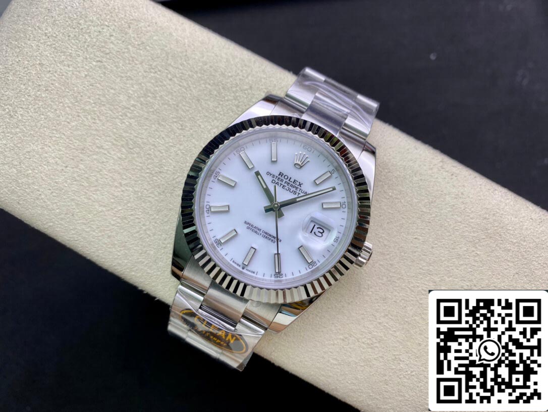 Rolex Datejust M126334-0009 41 mm Oyster-Armband, sauberes Fabrikweißes Zifferblatt