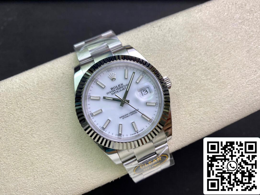 Rolex Datejust M126334-0009 41 mm Oyster-Armband, sauberes Fabrikweißes Zifferblatt