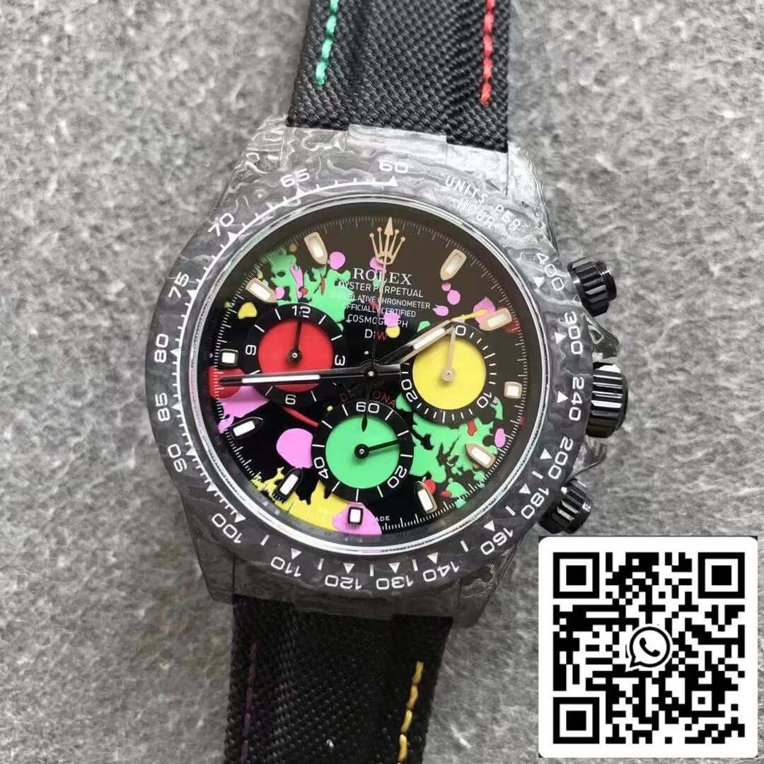 Rolex Daytona Cosmograph Fibre de carbone Diw Version personnalisée 1:1 Meilleure édition Noob Factory Cadran couleur