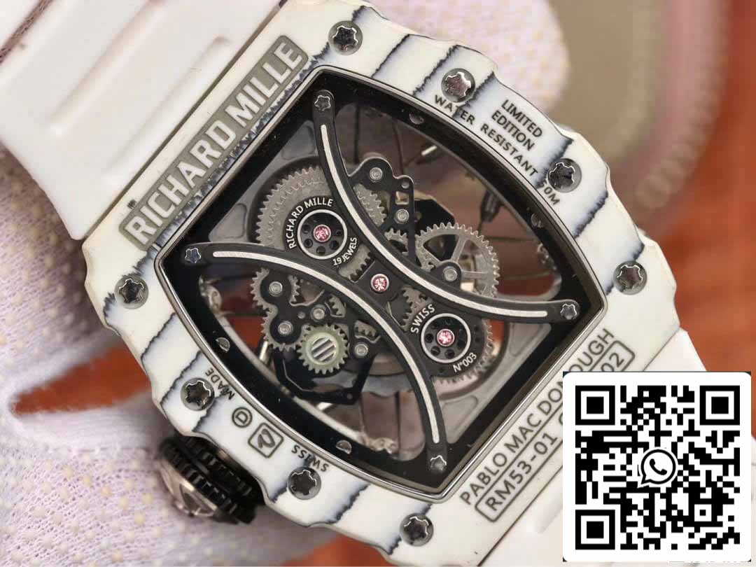 Richard Mille RM53-01 1:1 Best Edition KV Factory White TPT Carbon Fiber