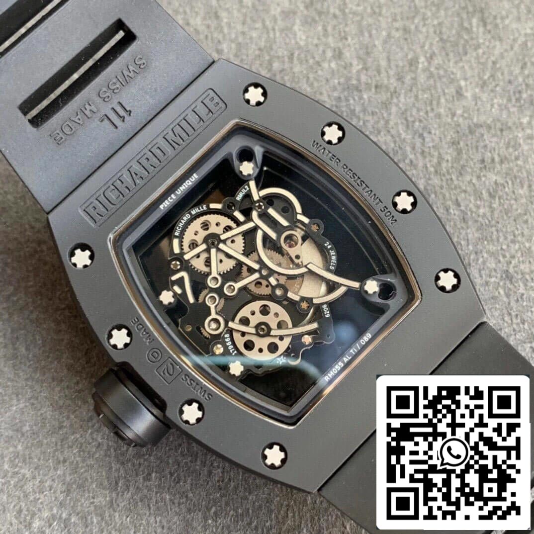 Richard Mille RM055 1:1 Best Edition KV Factory V2 Black Ceramic Rubber Strap