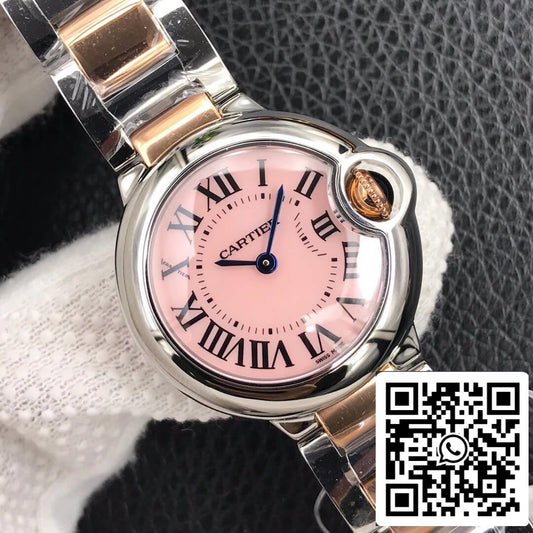 Ballon Bleu De Cartier 28MM 1:1 Best Edition V6 Factory V8 Pink Dial Gold Strap US Replica Watch