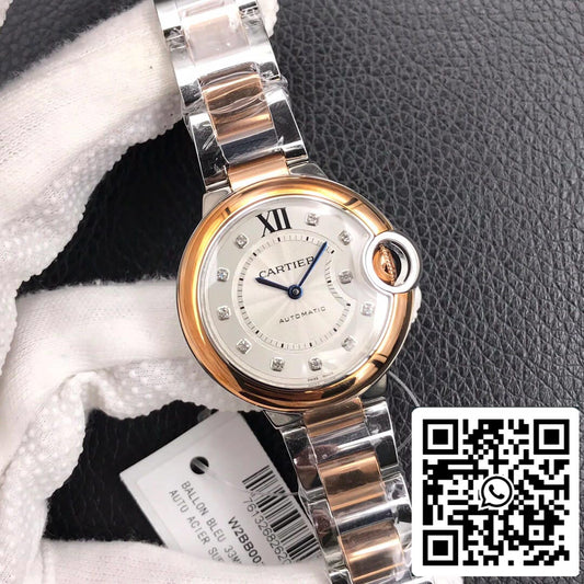 Ballon Bleu De Cartier 28MM 1:1 Best Edition V6 Factory V8 Silver Dial Gold Strap US Replica Watch