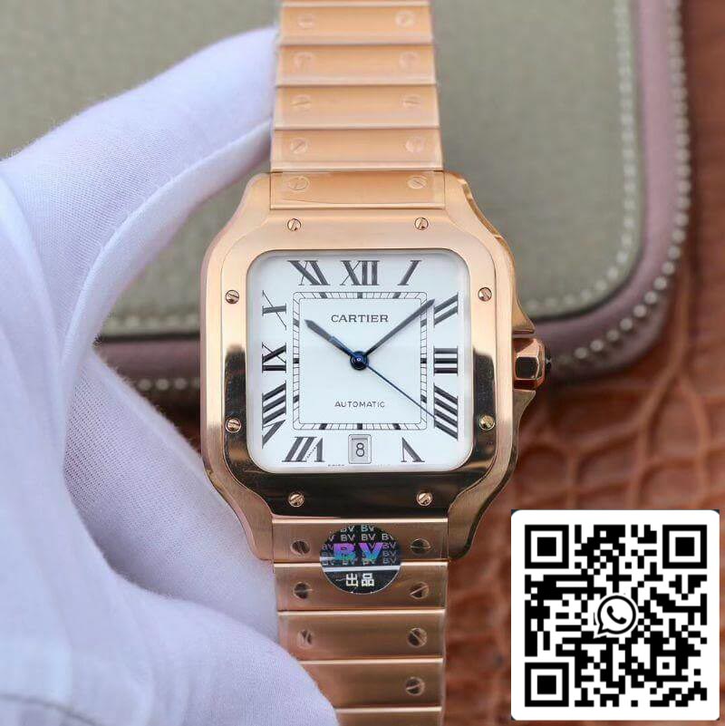 Cartier De Santos Stainless Steel Case BV Factory 1:1 Best Edition White Dial Swiss ETA9015 18K Gold White Dial US Replica Watch