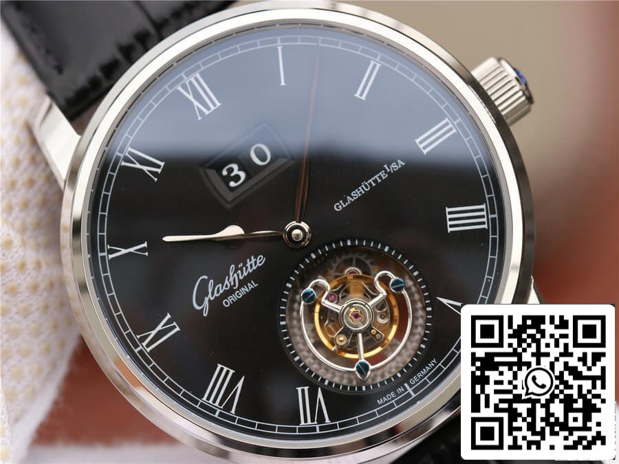 Glashutte Senator Tourbillon 1-94-03-04-04-04 1:1 Best Edition R8 Factory V3 Black Leather Strap US Replica Watch