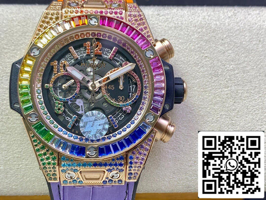 Hublot BIG BANG Unico 411.OX.9910.LR.0999 1:1 Best Edition ZF Factory Rainbow Rose Gold Case US Replica Watch