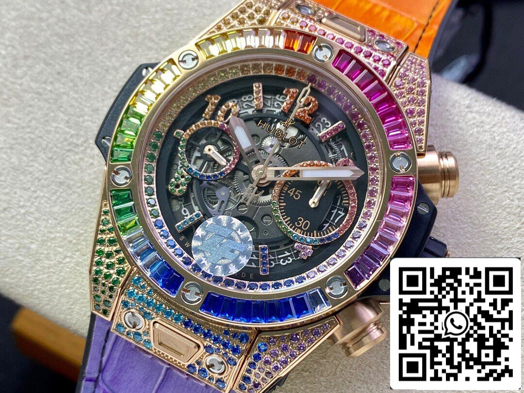 Hublot BIG BANG Unico 411.OX.9910.LR.0999 1:1 Best Edition ZF Factory Rainbow Rose Gold Case US Replica Watch