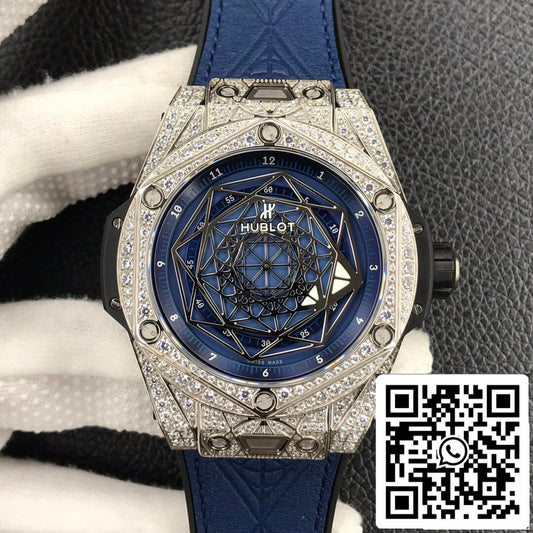 Hublot Big Bang 1:1 Best Edition WWF Factory Full Diamond Blue Dial US Replica Watch