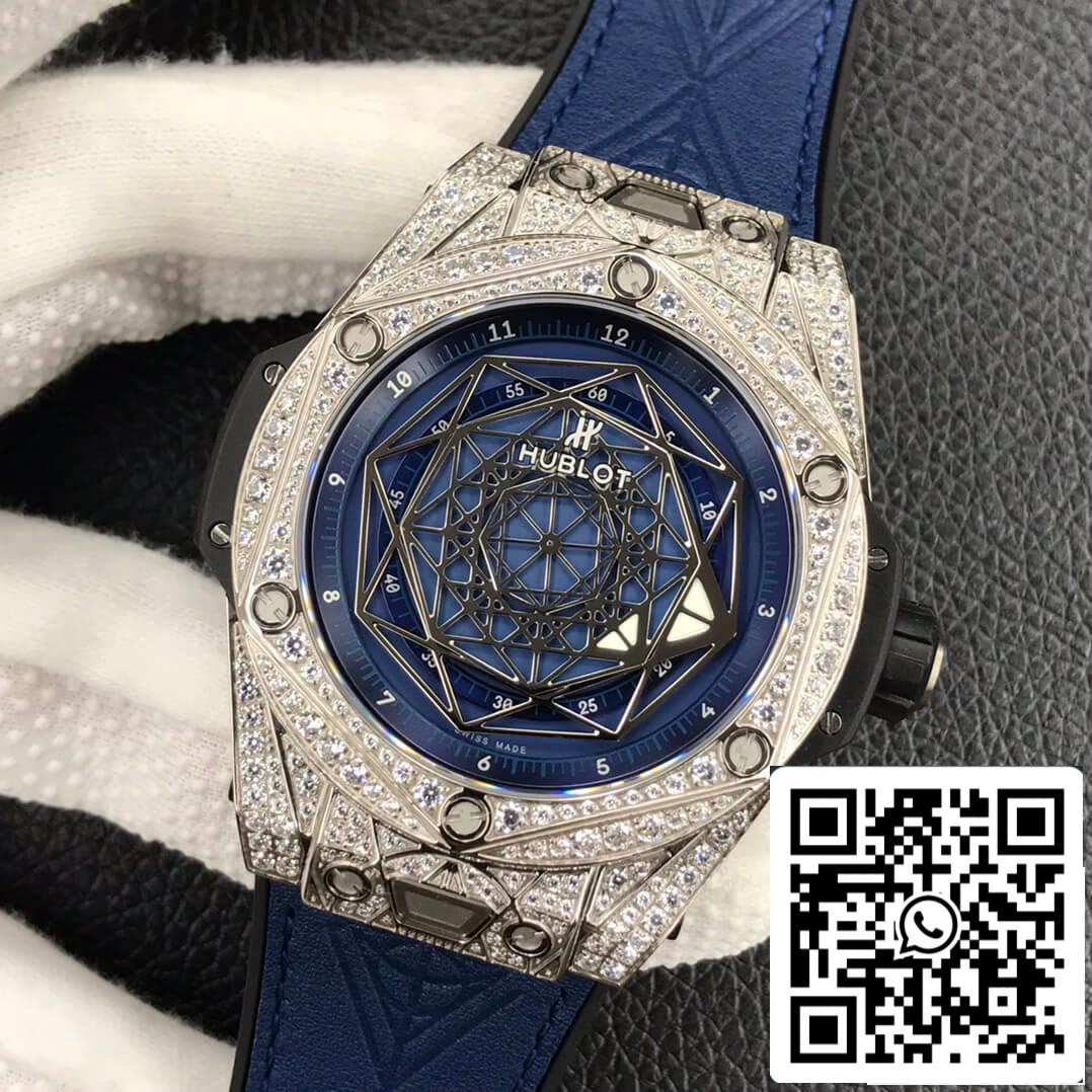 Hublot Big Bang 1:1 Best Edition WWF Factory Full Diamond Blue Dial US Replica Watch