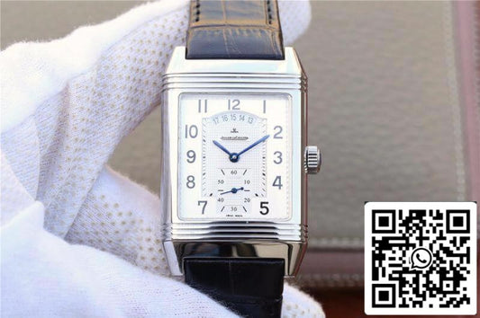 Jaeger-LeCoultre Grande Reverso Duo 3742421 Mechanical Watches 1:1 Best Edition Swiss ETA986 Silver Dial Black Leather Strap US Replica Watch