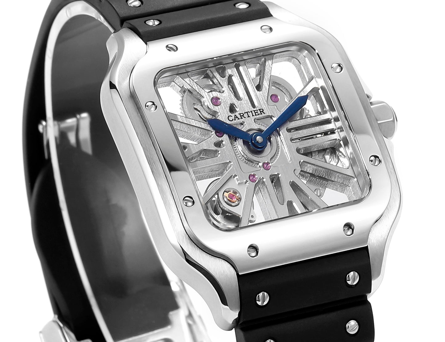 Cartier santos Skeleton 40mm  THB Factory 1:1 Best Edition White Case and Black Strap