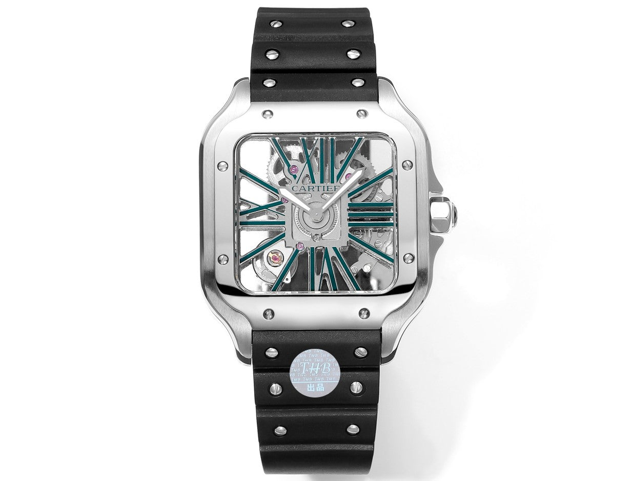 Cartier santos Skeleton 40mm  THB Factory 1:1 Best Edition White Case and Black Strap