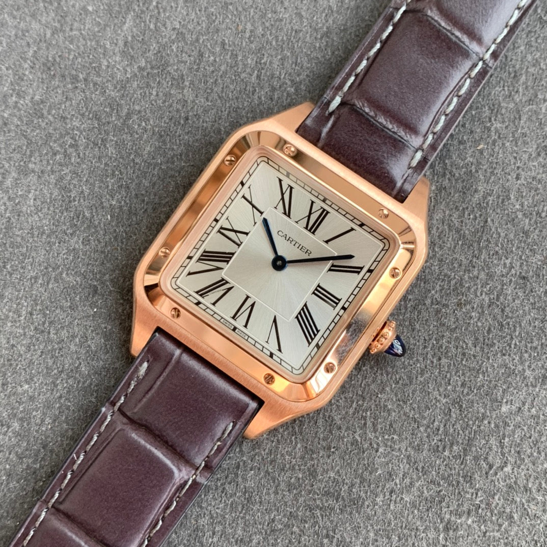 Cartier Santos-Dumont WGSA0022 1:1 Best Edition F1 Factory Silver Dial Brown Strap