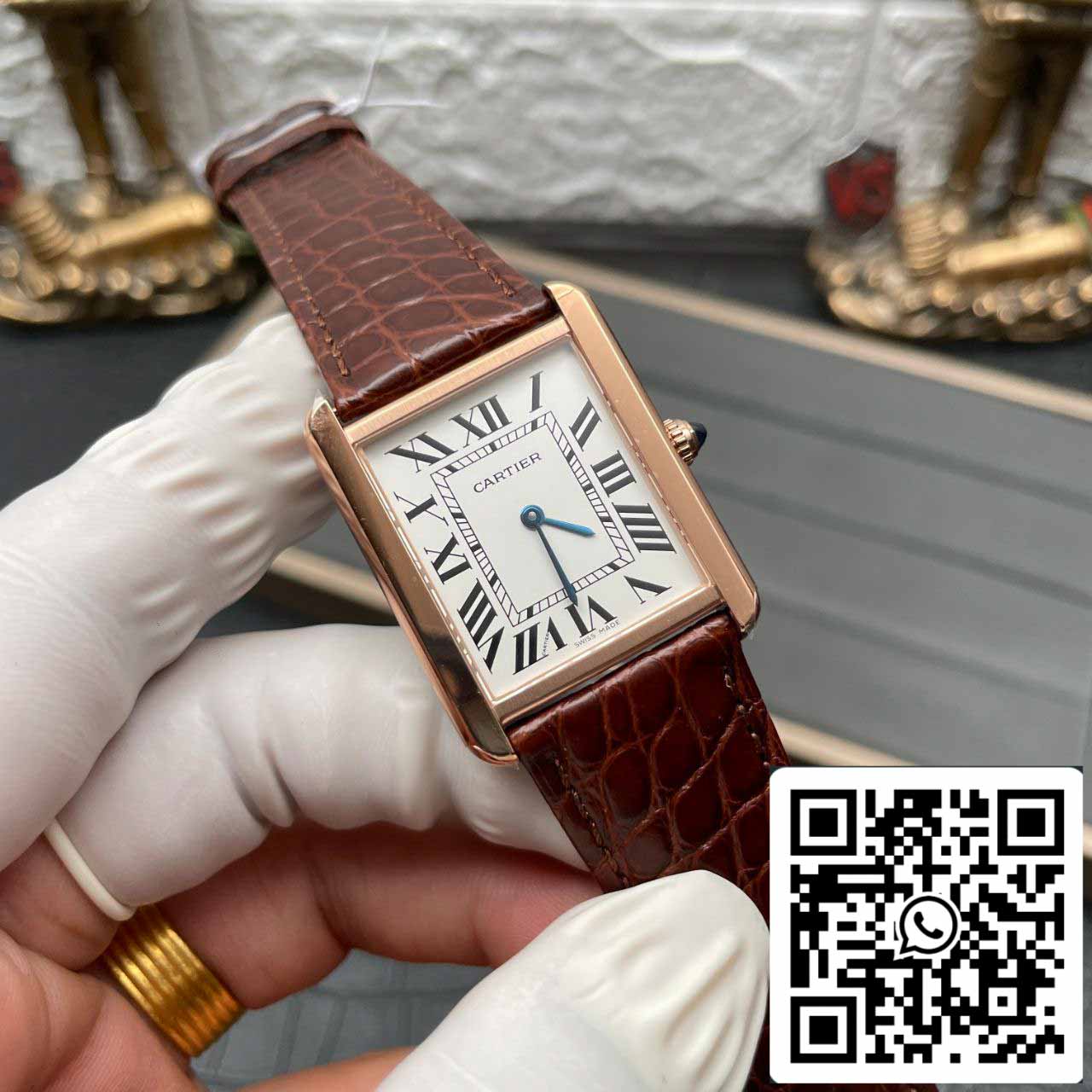 Cartier Tank W5200026 1:1 Best Edition BV Factory Yellow Gold Brown Leather Strap