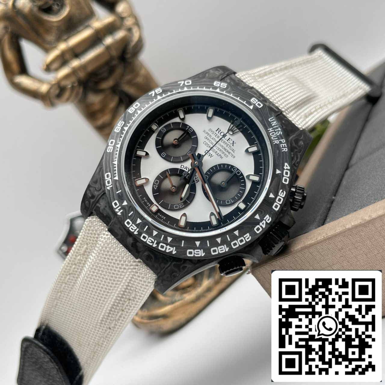 Rolex Daytona Cosmograph Fibre de carbone Diw Version personnalisée 1:1 Meilleure édition Noob Factory Cadran blanc