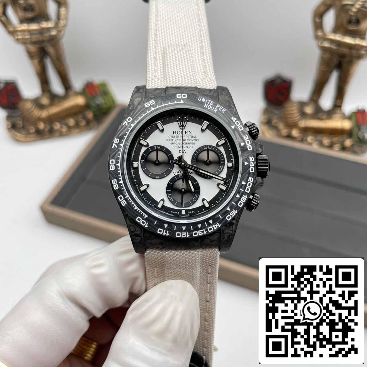 Rolex Daytona Cosmograph Fibre de carbone Diw Version personnalisée 1:1 Meilleure édition Noob Factory Cadran blanc