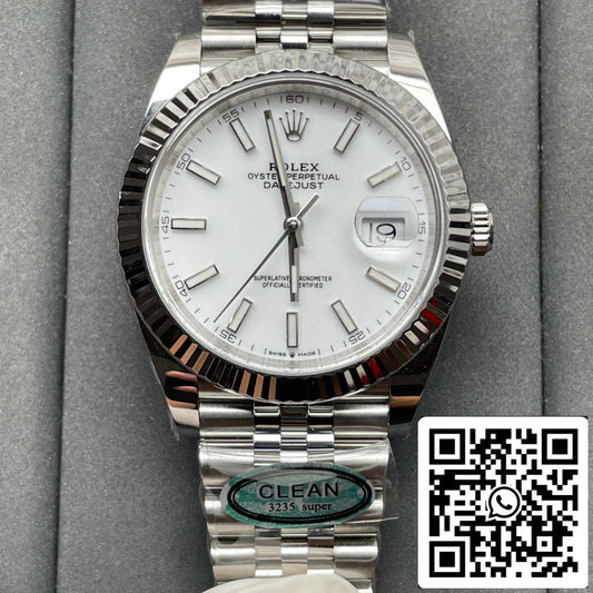 Rolex Datejust M126334-0010 41 mm Jubilee-Armband, sauberes, fabrikweißes Zifferblatt