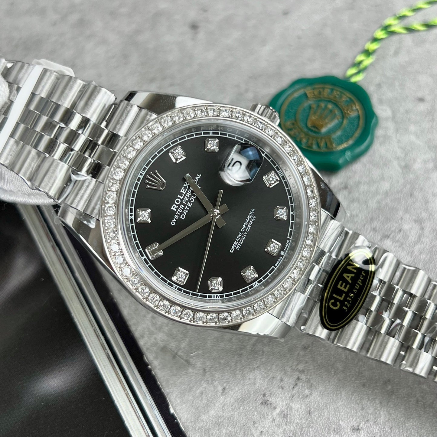 Rolex Datejust 41 Black Diamond Men's Watch 126334-0012 custom moissanite