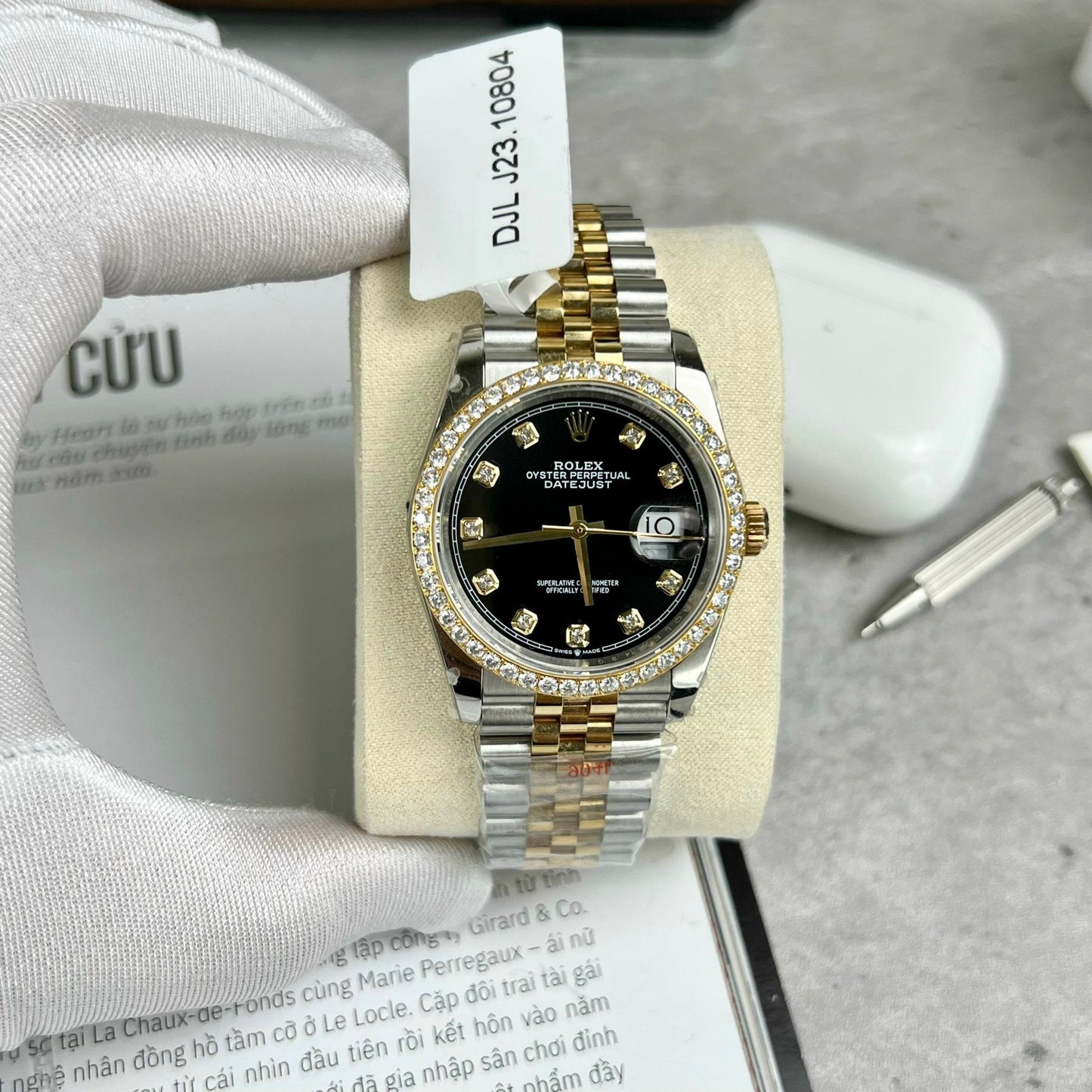 Rolex Datejust 36 mm Diamants 126283RBR Or jaune 18 carats et moissanite