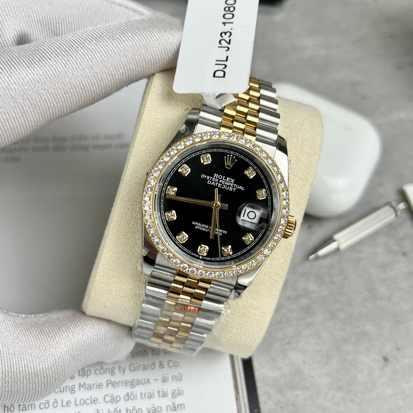 Rolex Datejust 36 mm Diamants 126283RBR Or jaune 18 carats et moissanite