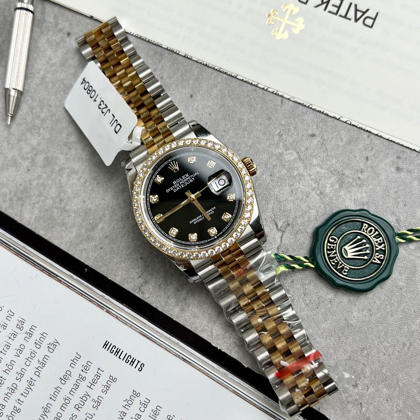 Rolex Datejust 36 mm Diamants 126283RBR Or jaune 18 carats et moissanite