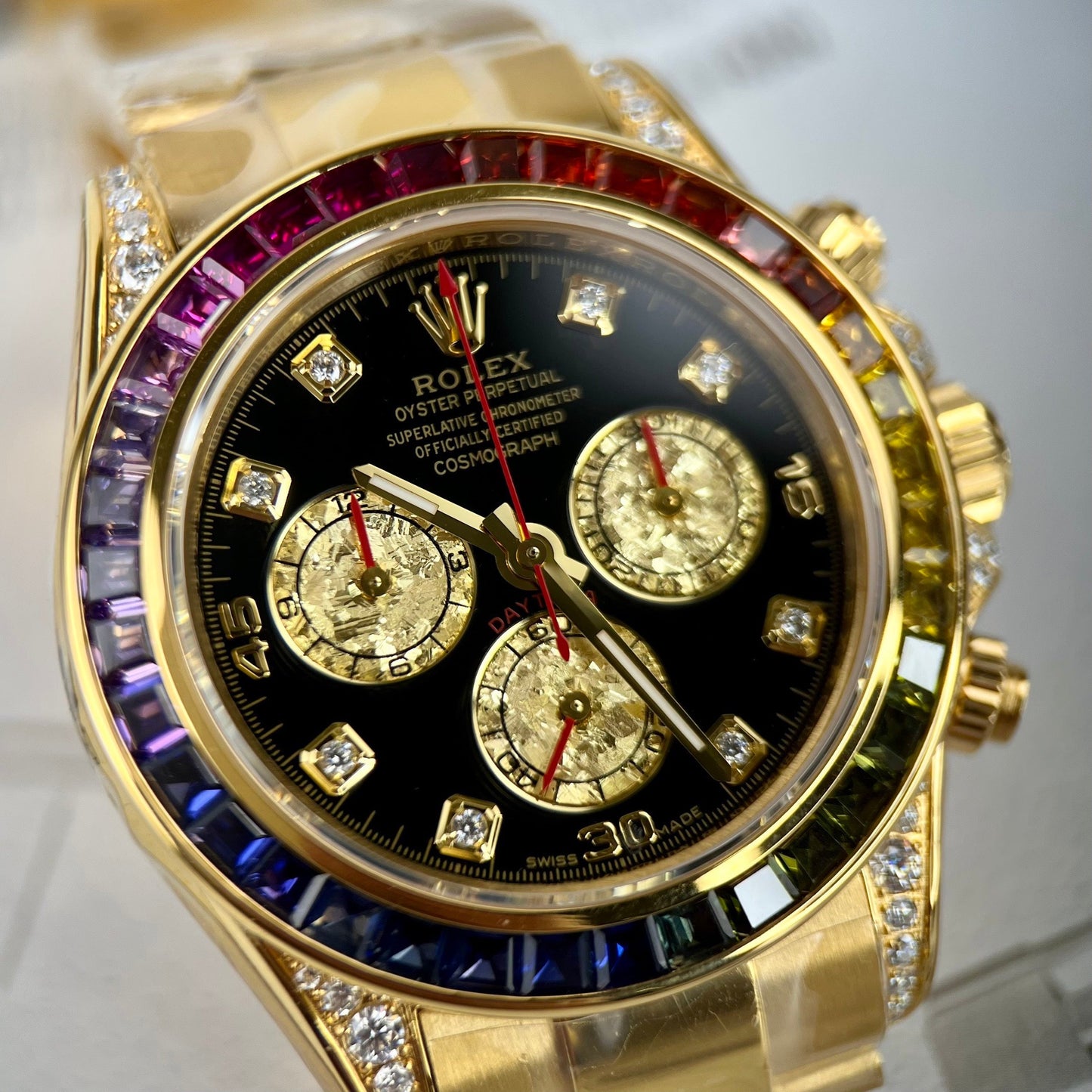 Rolex Cosmograph Daytona Rainbow 116598 RBOW-78608 [Or personnalisé, moissanite, pierre rubis]