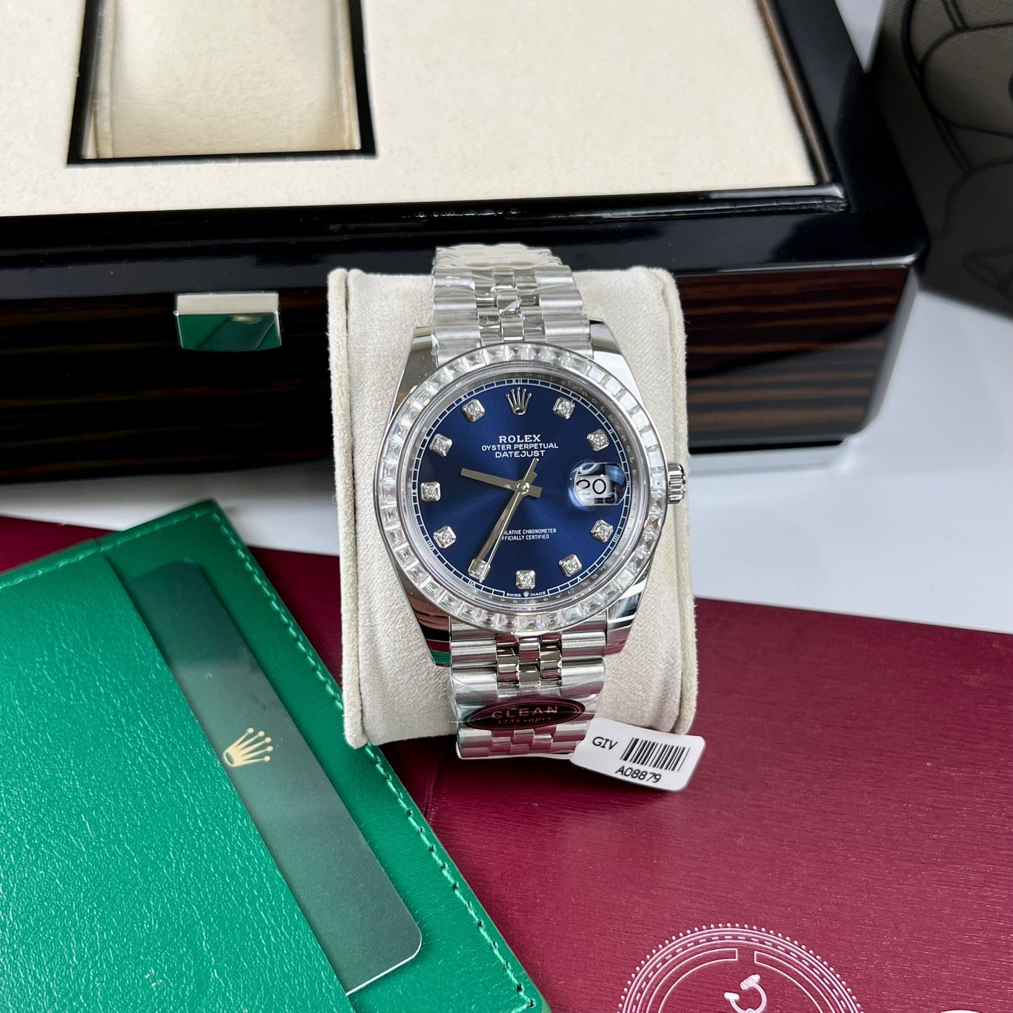 Rolex Datejust 41 Blue Moissanite Dial 126334-0016 and custom Moissanite baguette Bezel