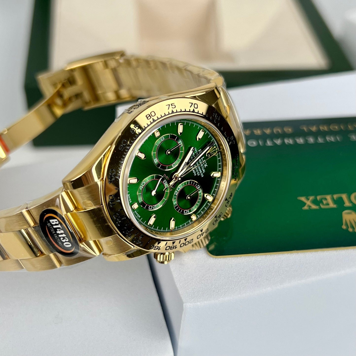 Rolex Yellow Gold Cosmograph Daytona 40 Watch Green Arabic Dial 116508 Coated 18k Yellow gold