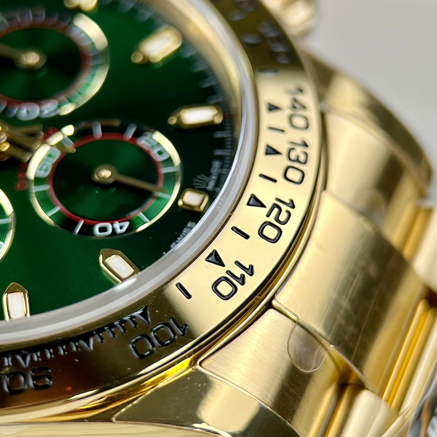 Rolex Yellow Gold Cosmograph Daytona 40 Watch Green Arabic Dial 116508 Coated 18k Yellow gold