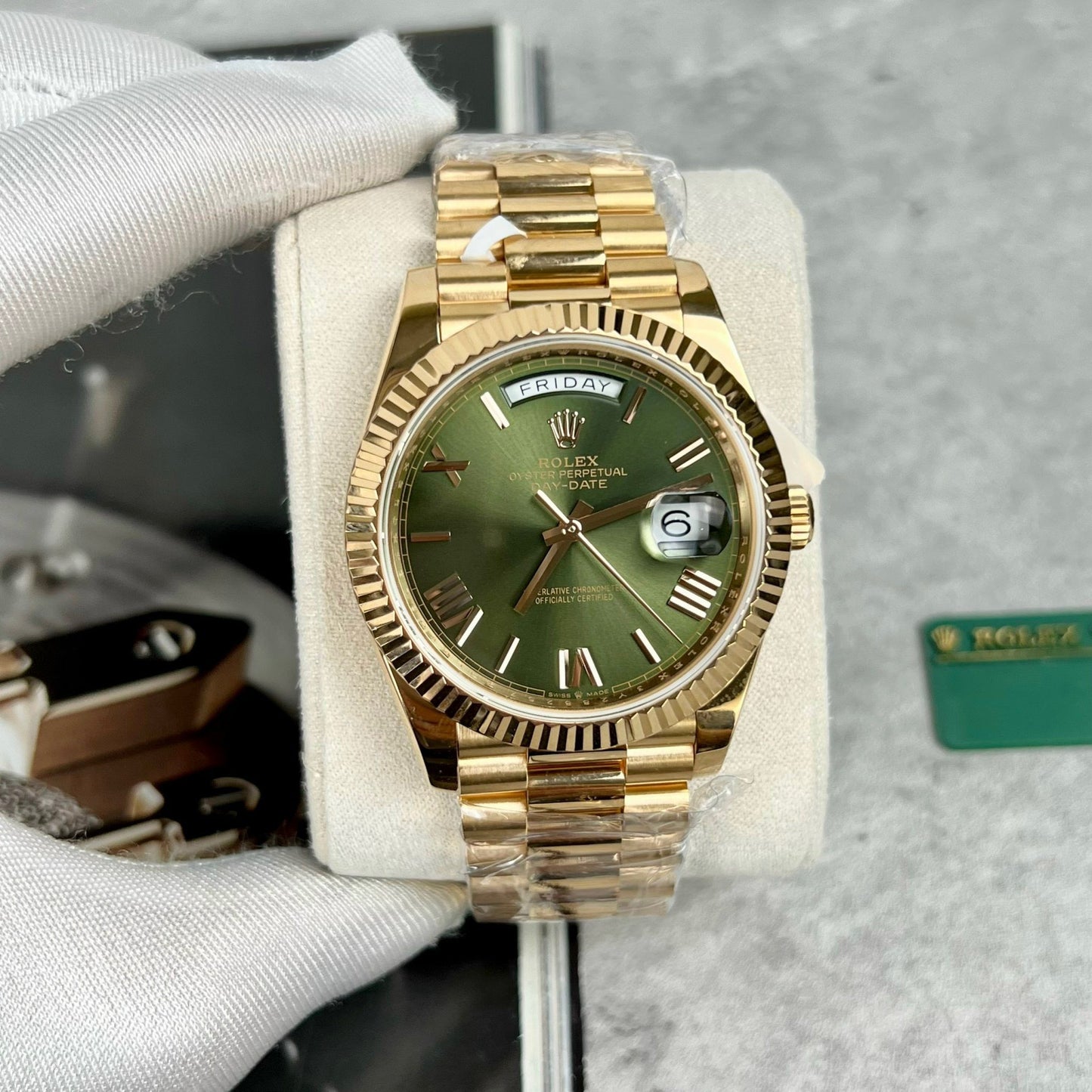 Rolex Day-Date 40 228235 Gold Filled 18k with 167 gram weight green dial