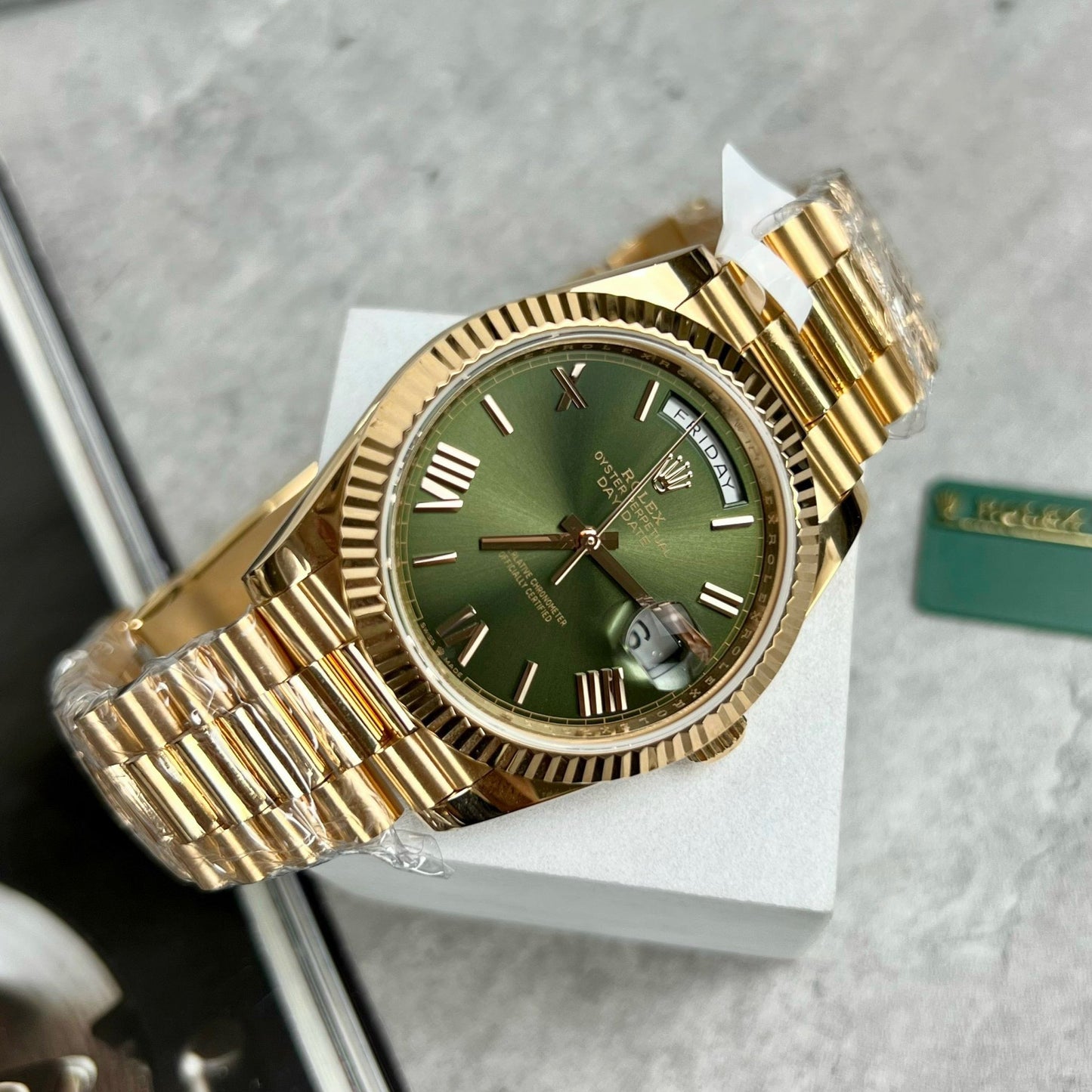 Rolex Day-Date 40 228235 Gold Filled 18k with 167 gram weight green dial