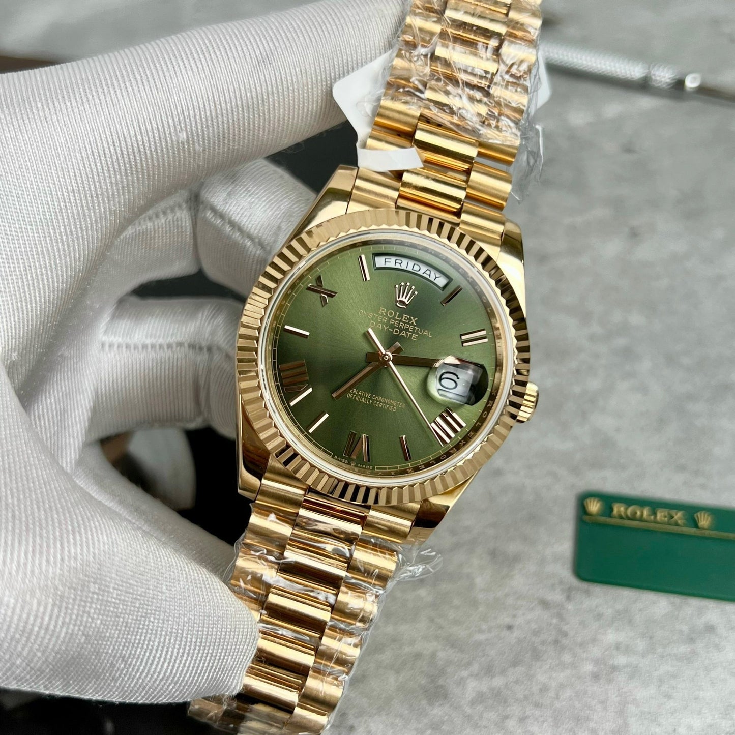 Rolex Day-Date 40 228235 Gold Filled 18k with 167 gram weight green dial