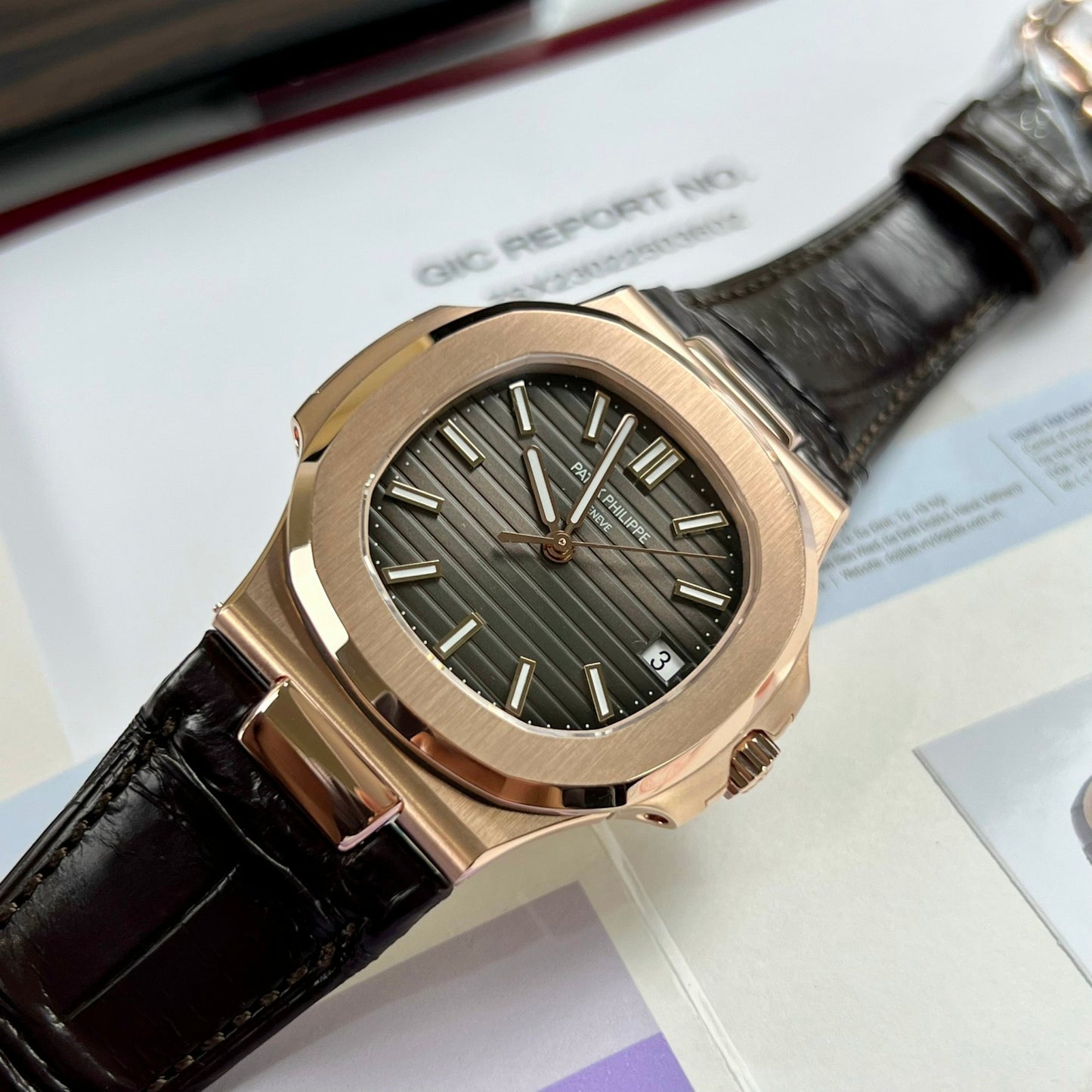 Patek Philippe Nautilus 5711/1R-001 –Wrapped 18k rose gold Leather band version