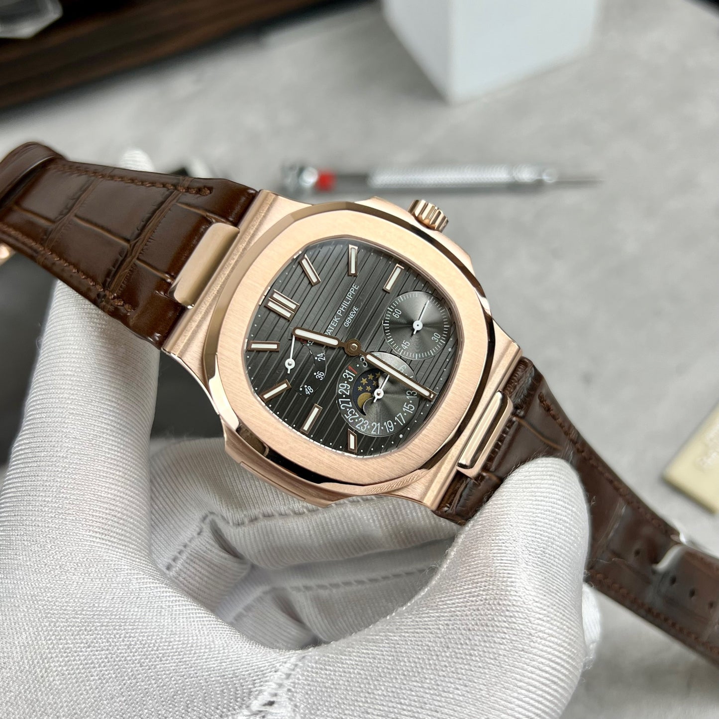 Patek Philippe Nautilus 5712 18k filled rose gold with grey dial from PPF