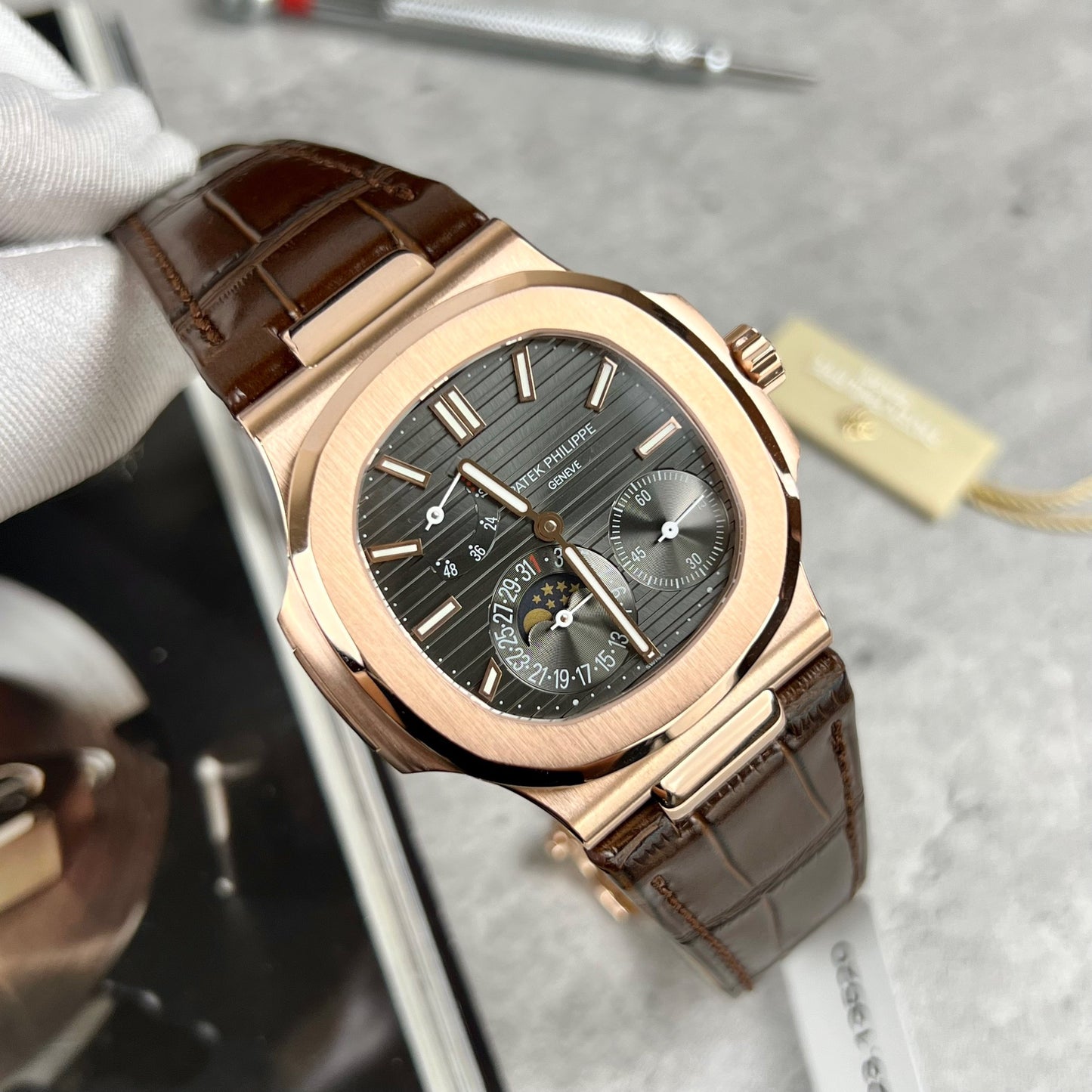 Patek Philippe Nautilus 5712 18k filled rose gold with grey dial from PPF