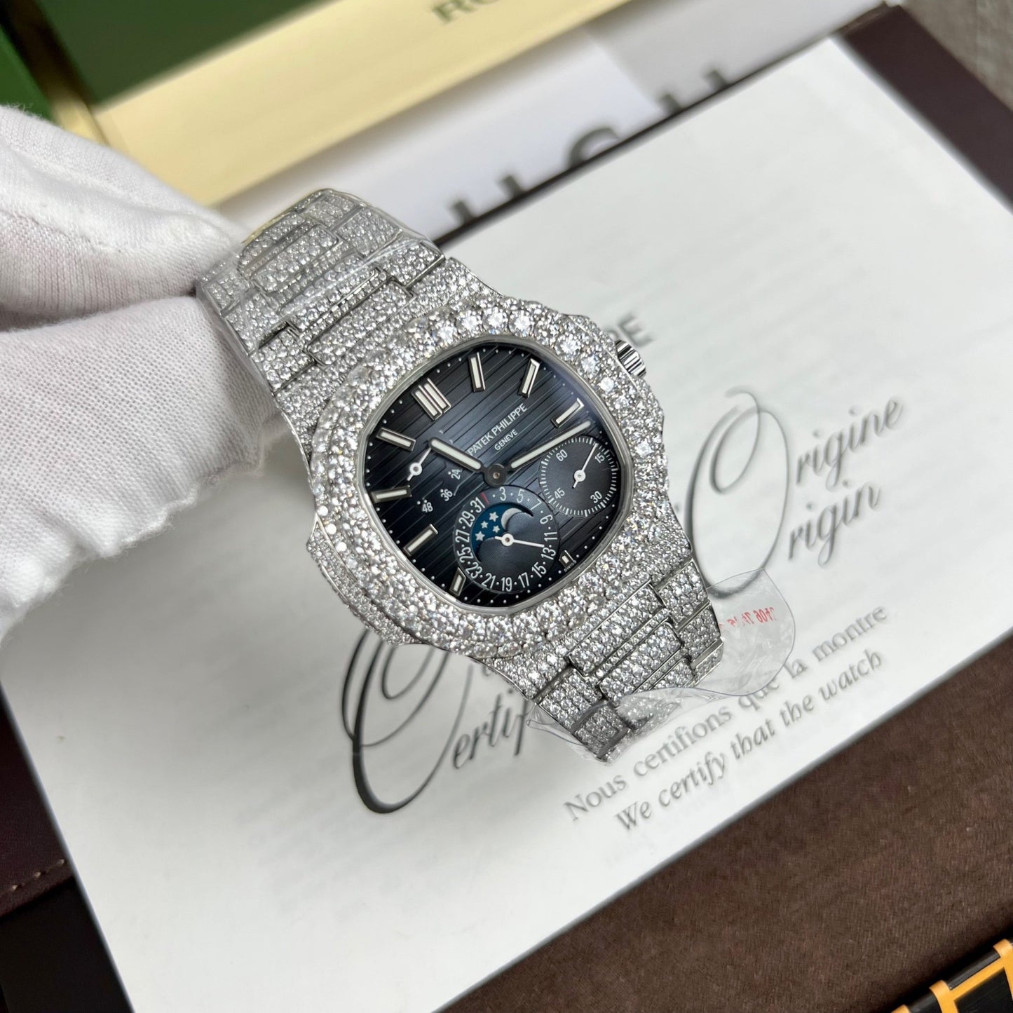 Patek Philippe Nautilus 5712/1A-001  PPF Factory V2 Blue Dial custom full Moissanite