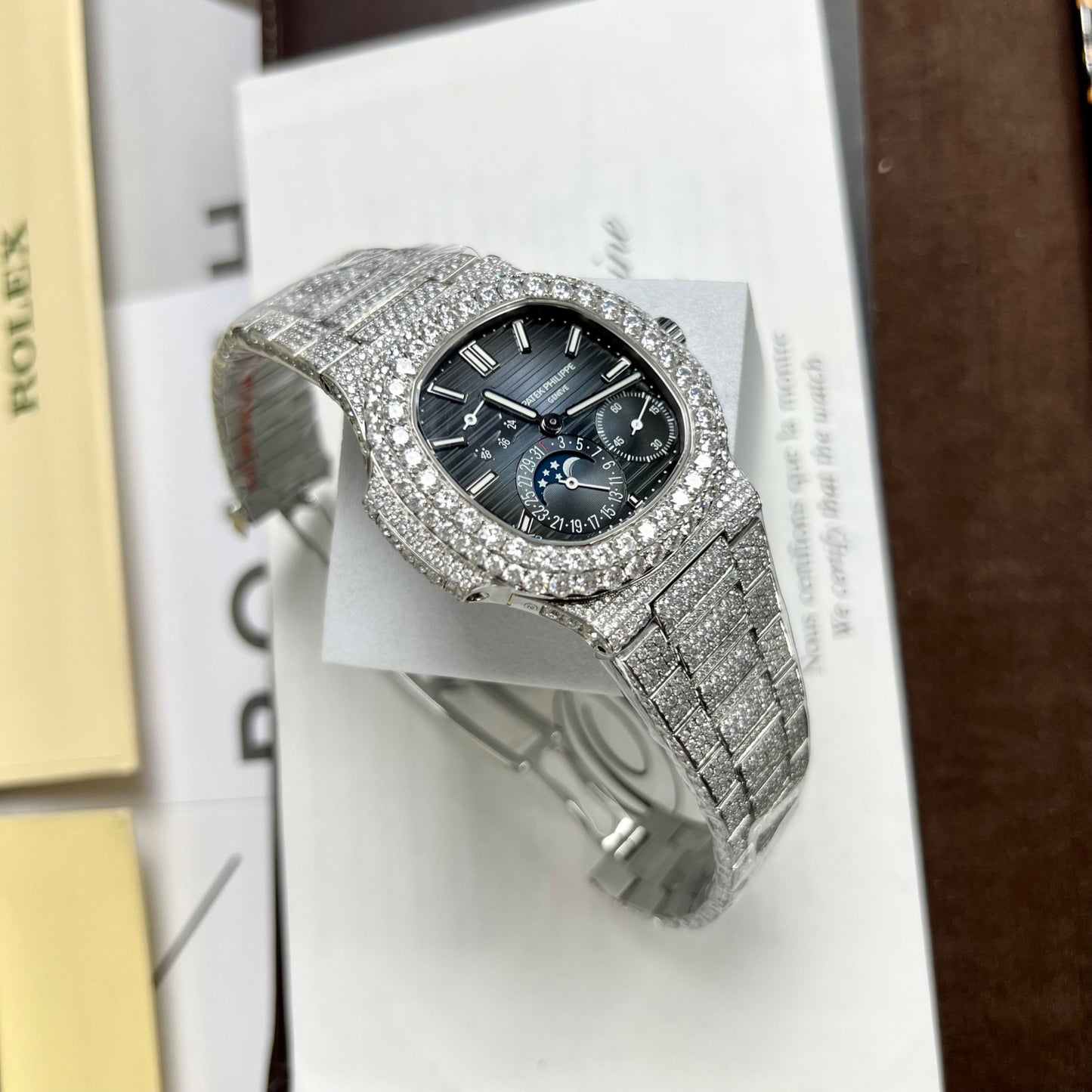 Patek Philippe Nautilus 5712/1A-001  PPF Factory V2 Blue Dial custom full Moissanite