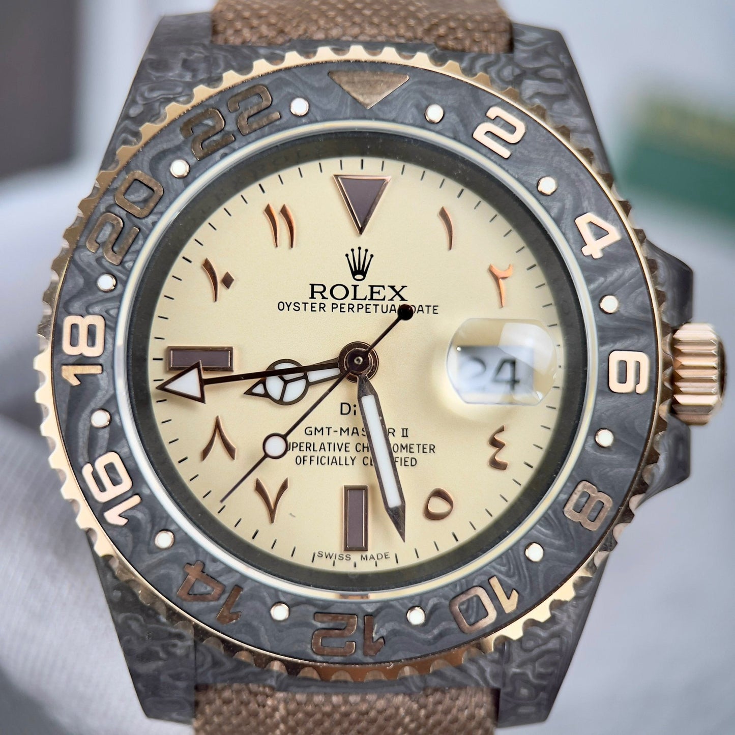 Rolex GMT-MASTER II Diw aigle arabe 1:1 meilleure édition bracelet en tissu marron